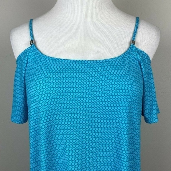 Michael Kors Dress Medium blue Floral Cold Shoulder Mini Shift EUC beautiful!!! - Picture 4 of 13
